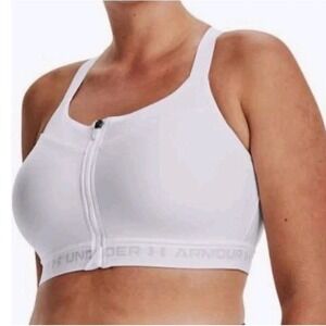 Under Armour White Zip Front High Impact Sports Bra 32C 1355110 Racerback